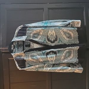 INC button down blouse poly sheer with Ann Taylor light blue/ torquoise cami 14